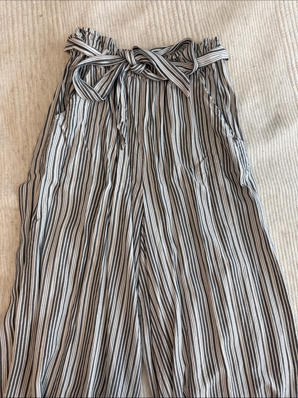 American Eagle Outfitters Blue and White Striped Wide Leg Paperbag Pants